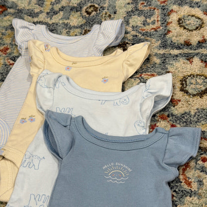 Carter's Bodysuit Set Girls Preemie Blue Yellow Floral Elephant Flutter EUC2