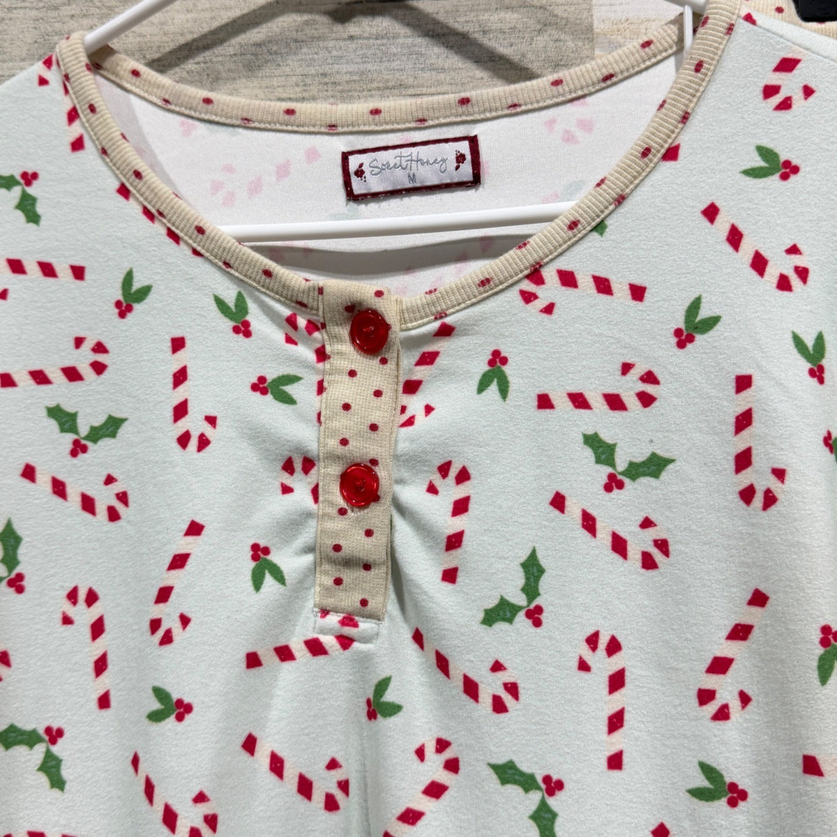 SweetHoney Pajama Set Women M Blue Candy Cane Holiday Festive GUC1
