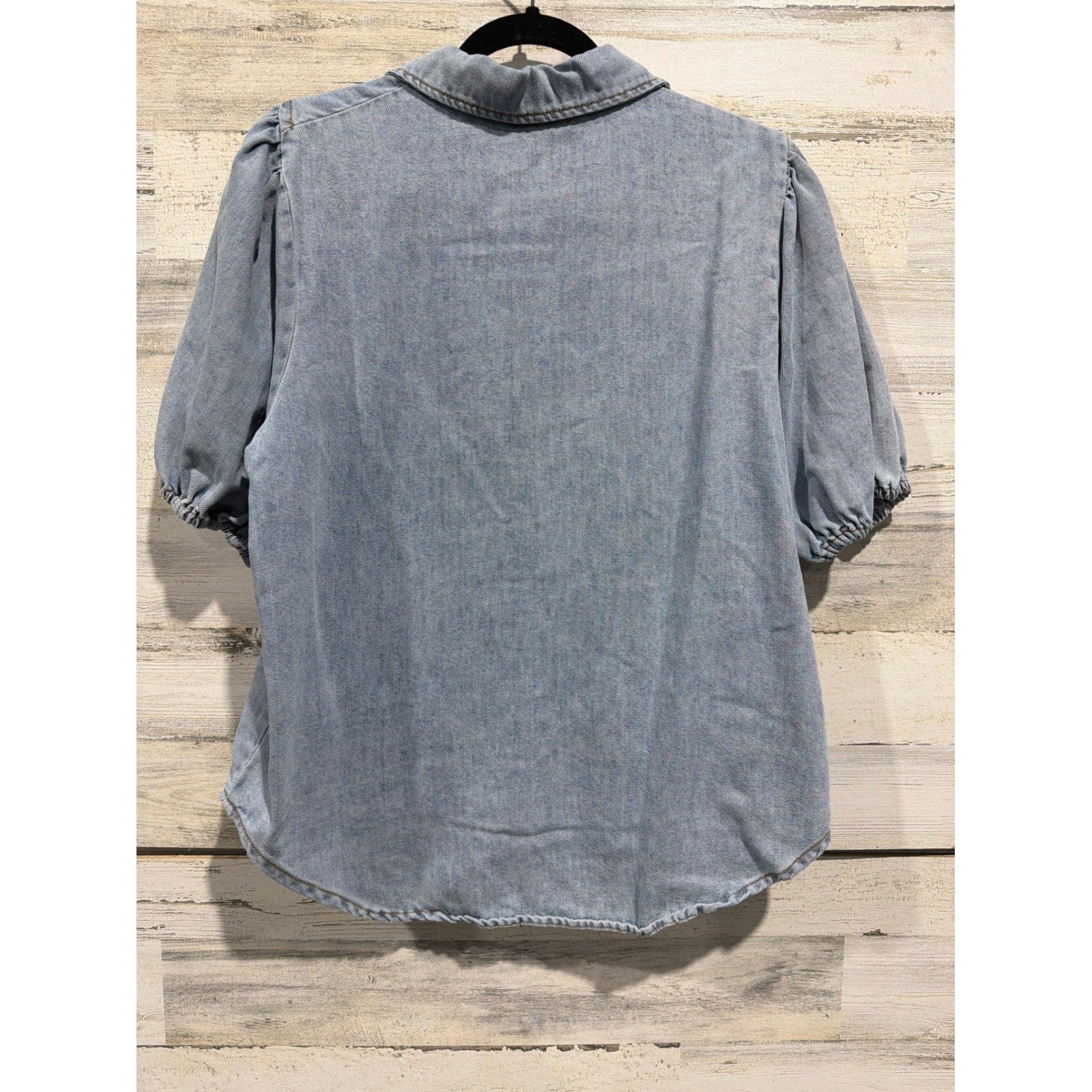 Vici Denim Top Women Large Blue Puff Sleeve Western Button Down EUC4