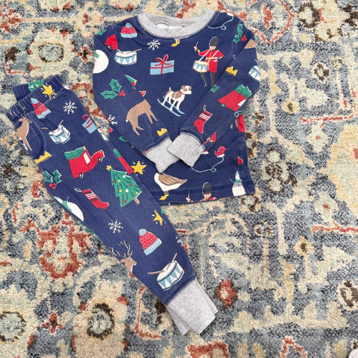 Mini Boden Pajamas Boys 3Y Blue Christmas Dog Nutcracker Holiday *Flawed0
