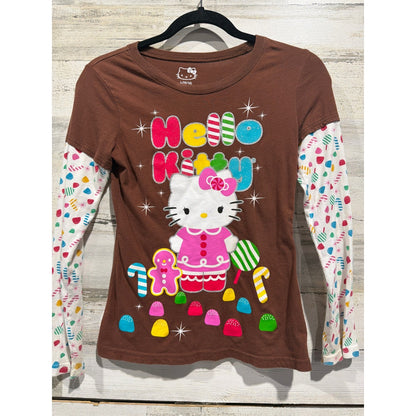 Sanrio Hello Kitty Shirt Girls 10/12 Brown Glitter Graphic Kidcore 20120