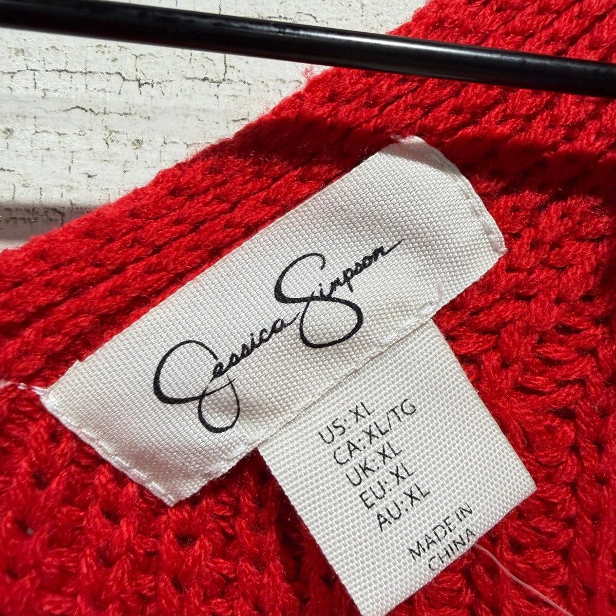 Jessica Simpson Cable Sleeve Cardigan Women XL Red Chunky Knit Preppy EUC1