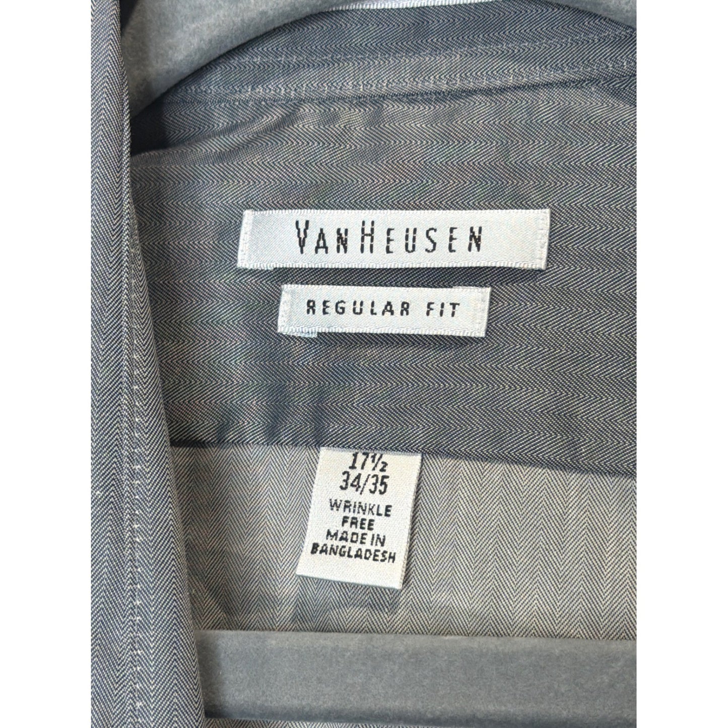 Van Heusen Dress Shirt Men 17.5 34/35 Grey Royal Herringbone Business Core NWT1