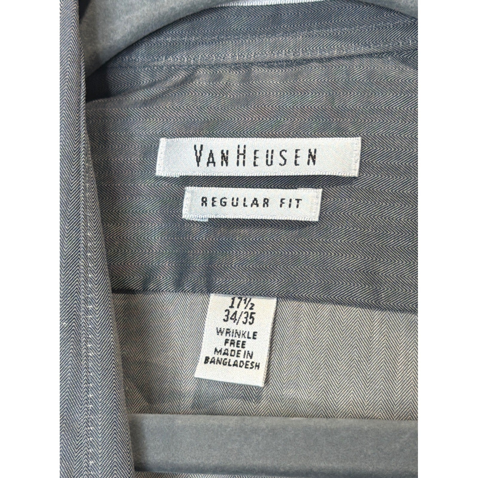 Van Heusen Dress Shirt Men 17.5 34/35 Grey Royal Herringbone Business Core NWT1
