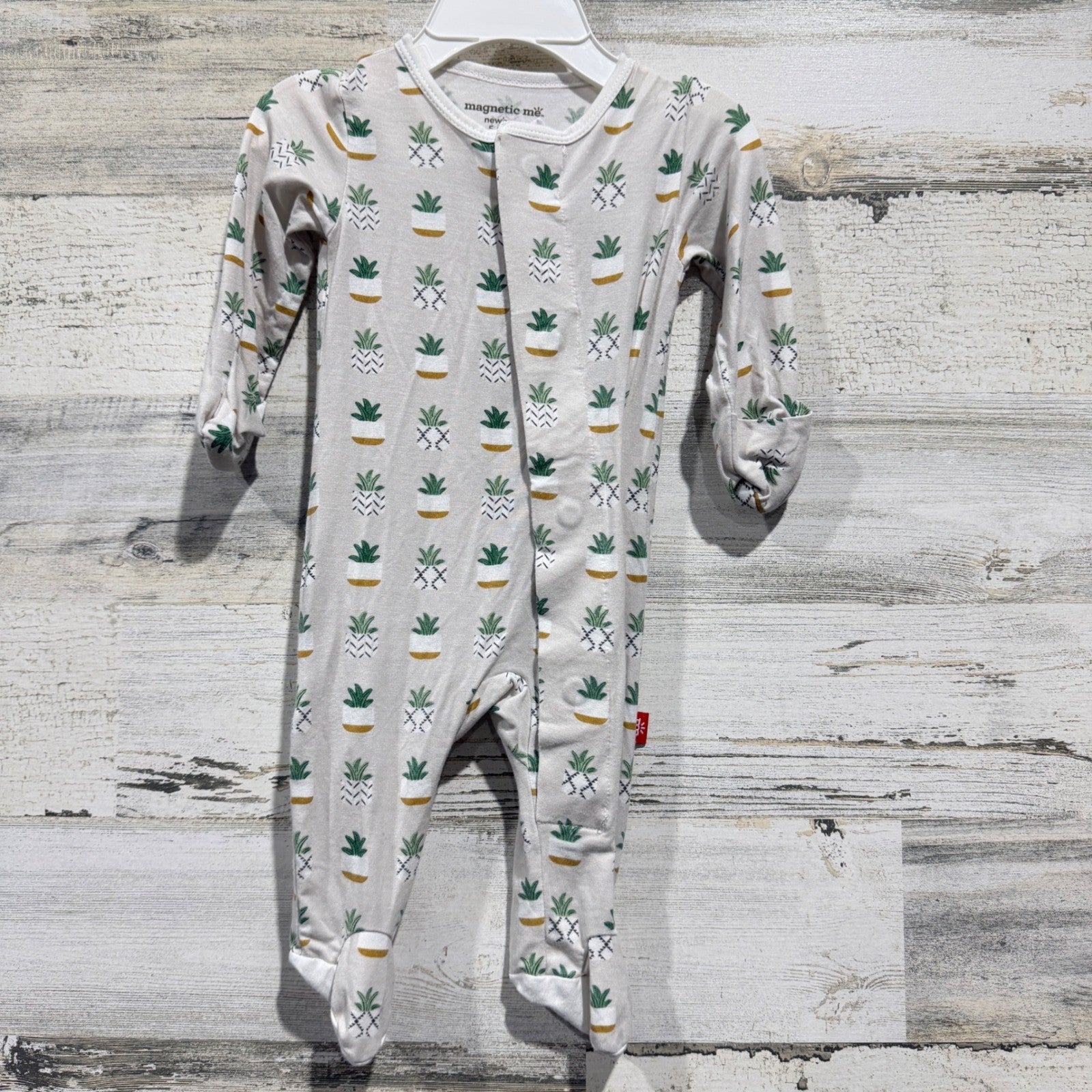Magnetic Me Footie Sleeper Newborn Neutral Succulent Plant Print Boho EUC0