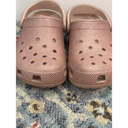 Crocs Classic Clog Girls 4 Rose Gold Glitter Sparkle Comfort7