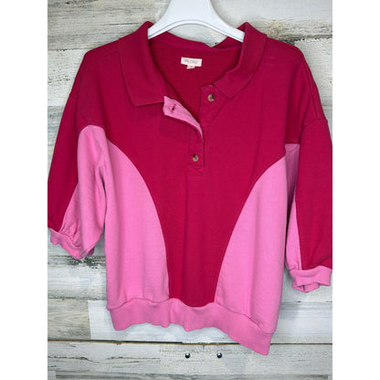 Pilcro Polo Sweatshirt Women Small Pink Colorblock Retro Sporty EUC0