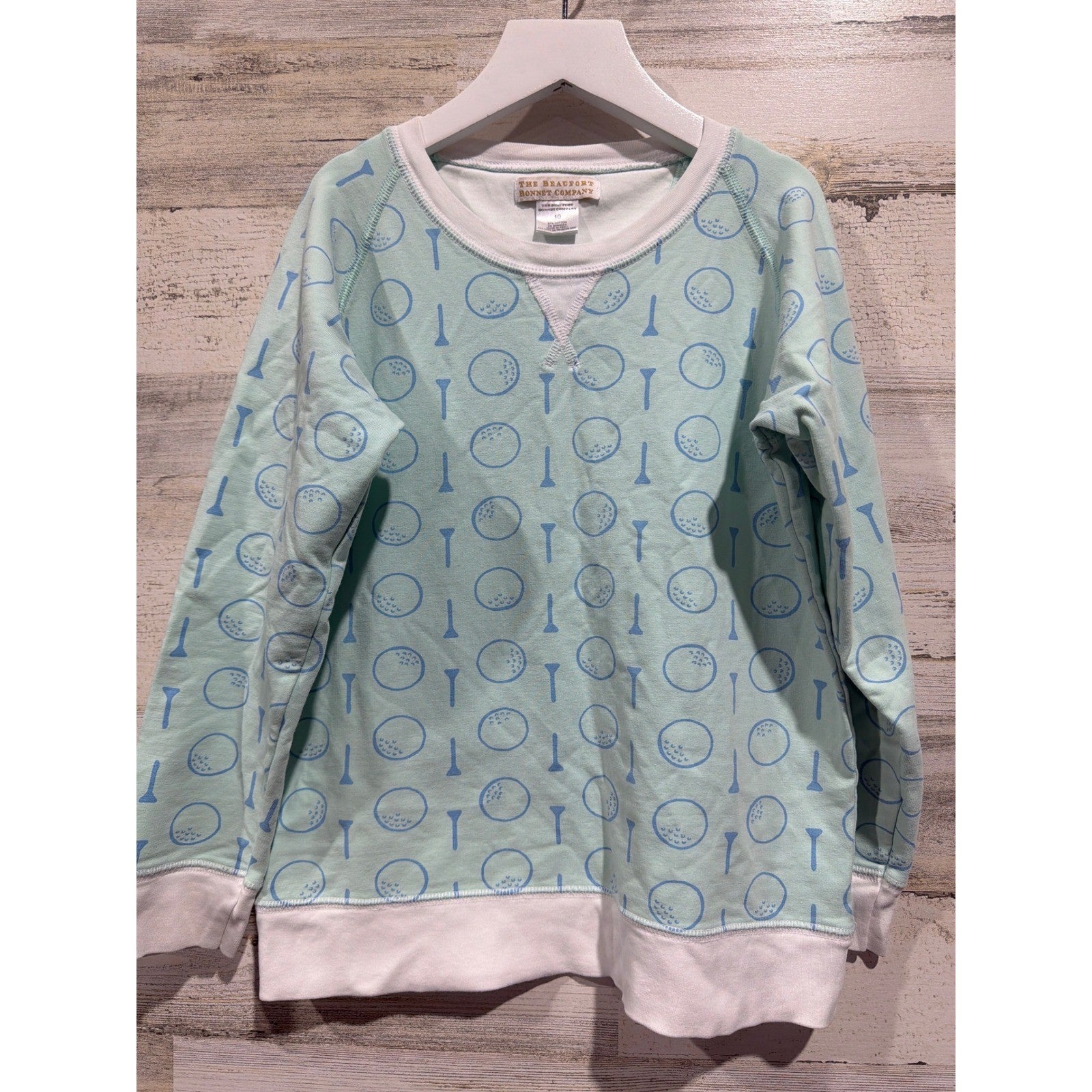 The Beaufort Bonnet Company Pullover Boys 10 Green Blue Golf Print Preppy EUC0