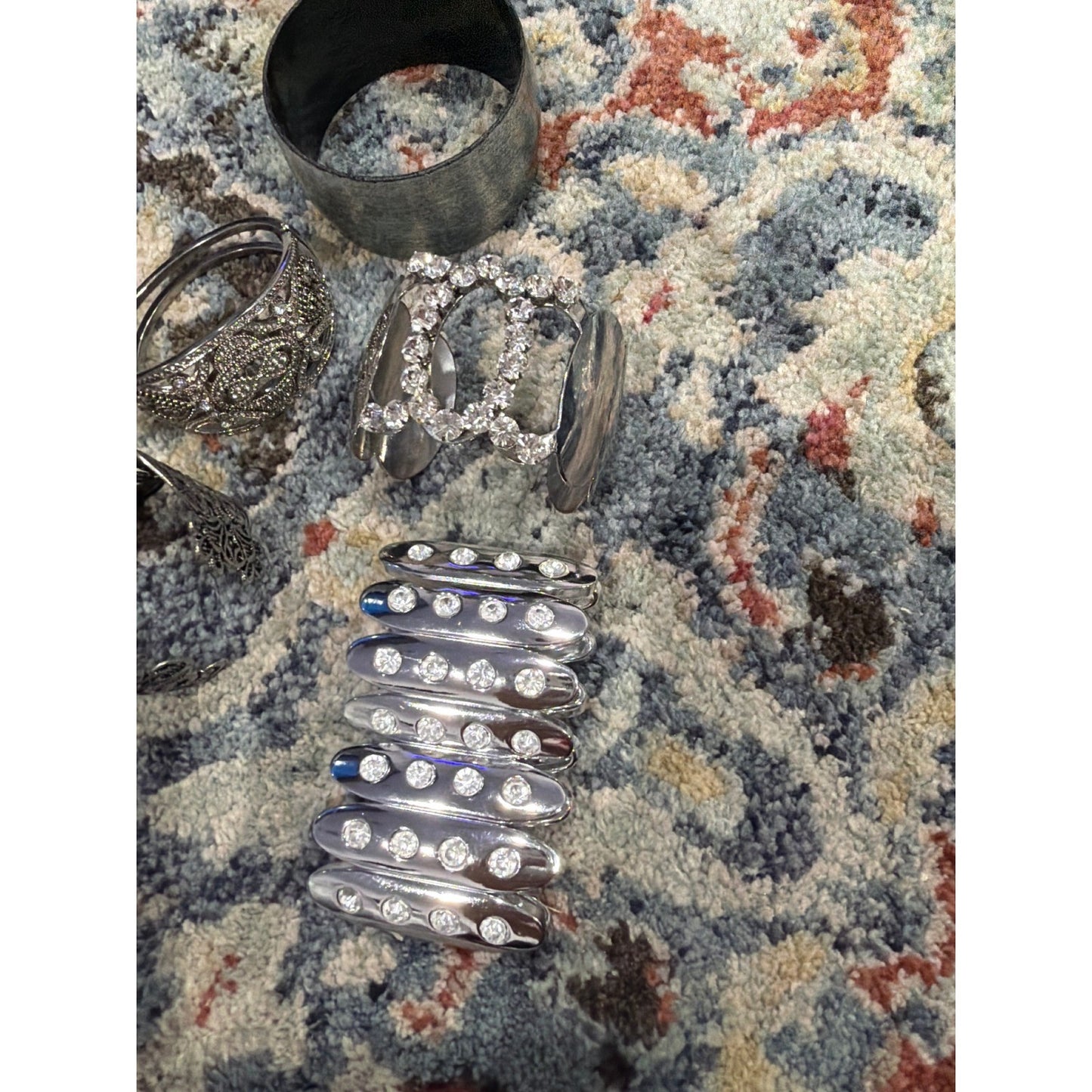Bracelet Bundle Women Silver Rhinestone Filigree Cuff2