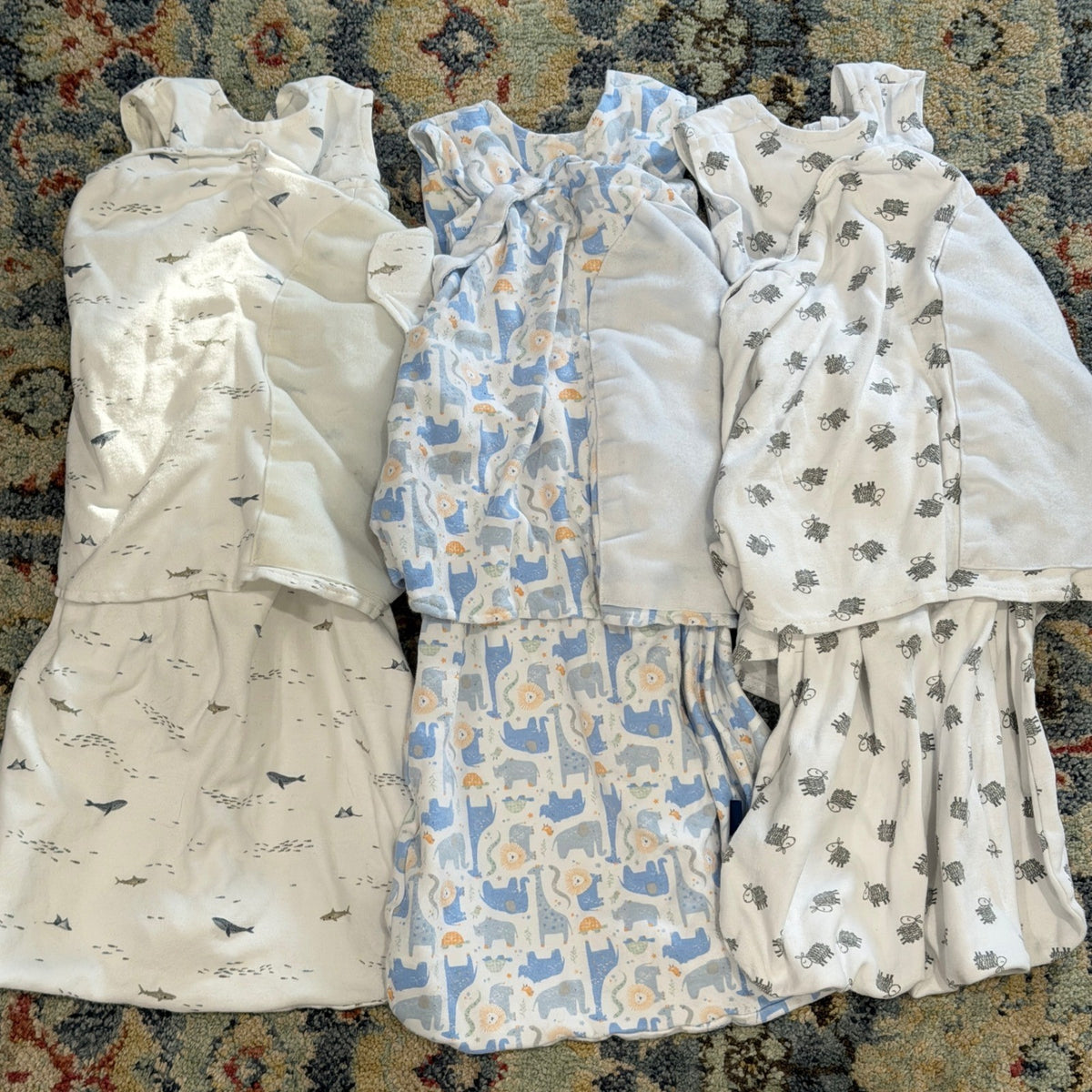 HALO SleepSack Swaddle Boys 3-6M Blue White Animal Whale Sheep Lot 3 GUC1