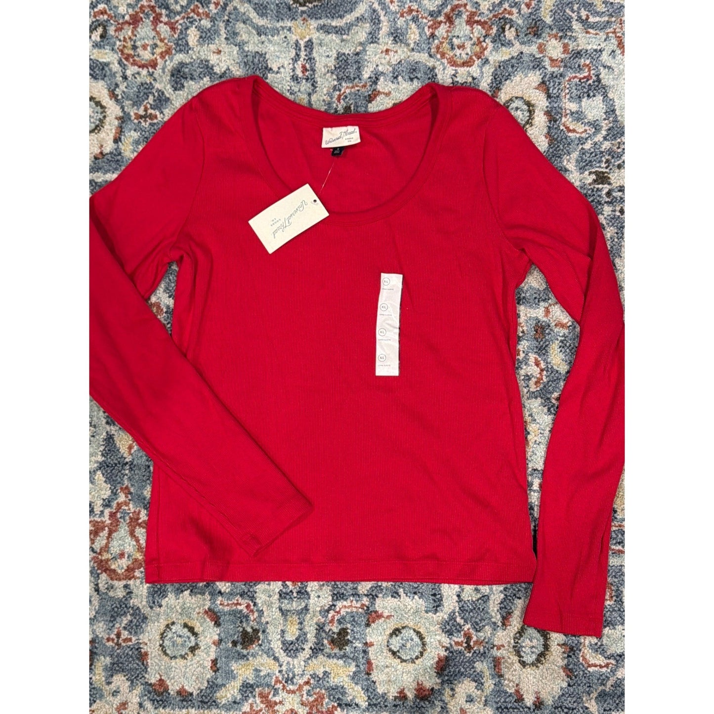 Universal Thread Ribbed Long Sleeve Shirt Women XL Red Scoop Neck Basics NWT0