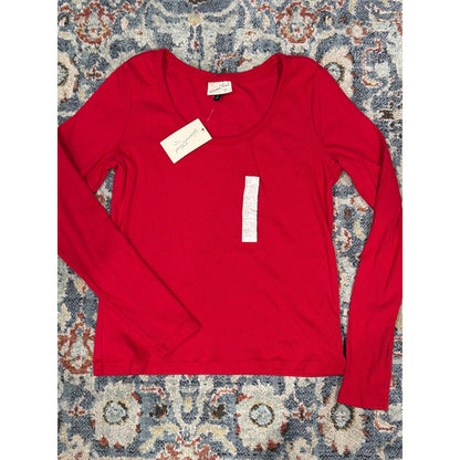 Universal Thread Ribbed Long Sleeve Shirt Women XL Red Scoop Neck Basics NWT0
