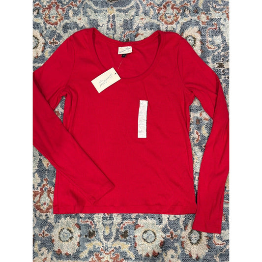 Universal Thread Ribbed Long Sleeve Shirt Women XL Red Scoop Neck Basics NWT0