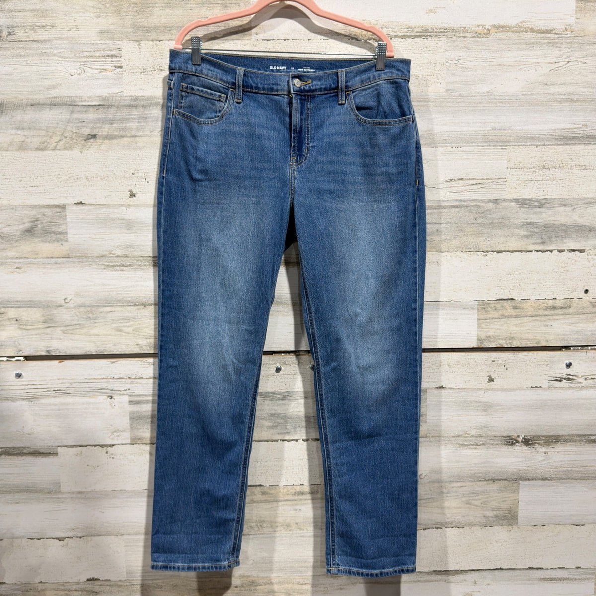 Old Navy Wow Boyfriend Jeans Womens 12 Blue Denim Cotton Stretch Casual Mid-Rise0