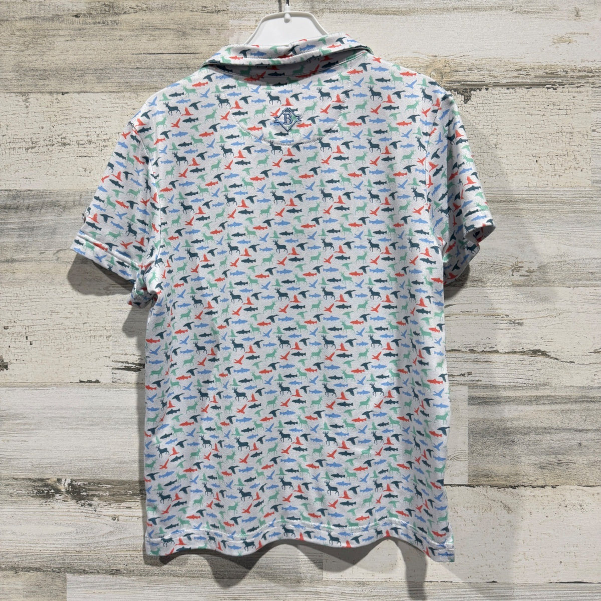 Burlebo Find Your Wild Polo Shirt Boys 5/6 White Wildlife Performance Flawed*4