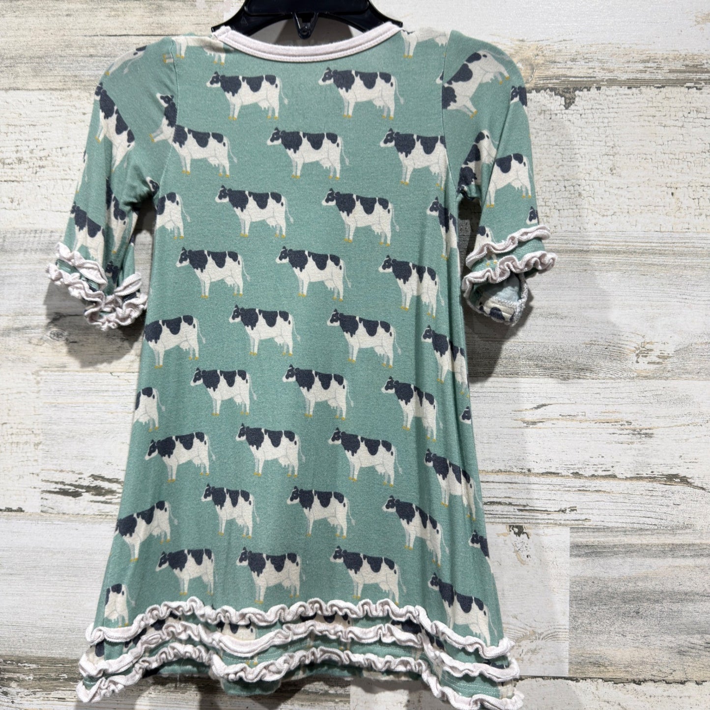 Kozi & Co Bamboo Dress Girls 18-24M Green Cow Print Ruffle Farmcore EUC3