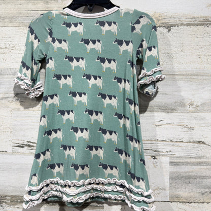 Kozi & Co Bamboo Dress Girls 18-24M Green Cow Print Ruffle Farmcore EUC3