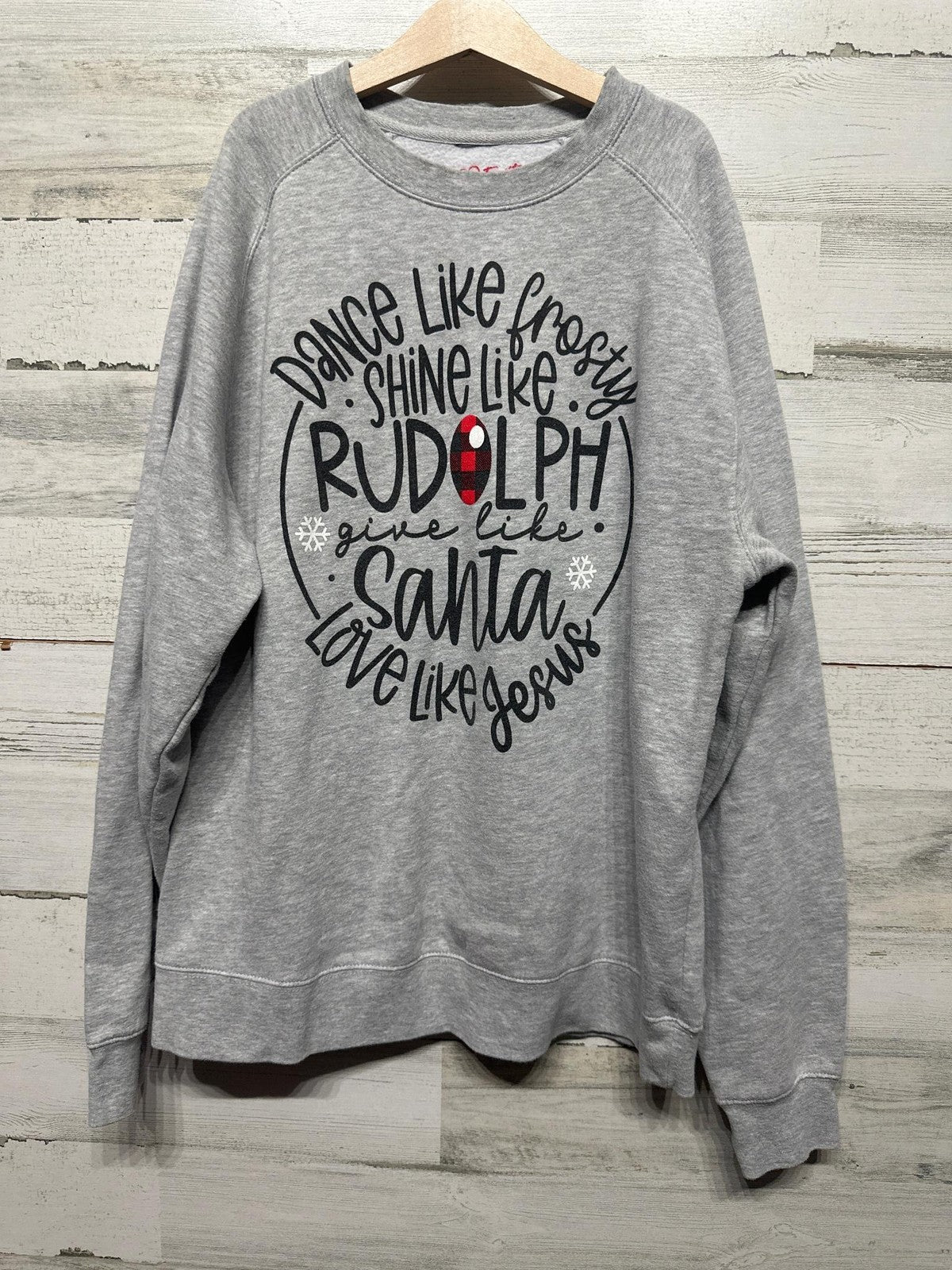 Love in Faith Sweatshirt Women Small Gray Christmas Graphic Raglan EUC0