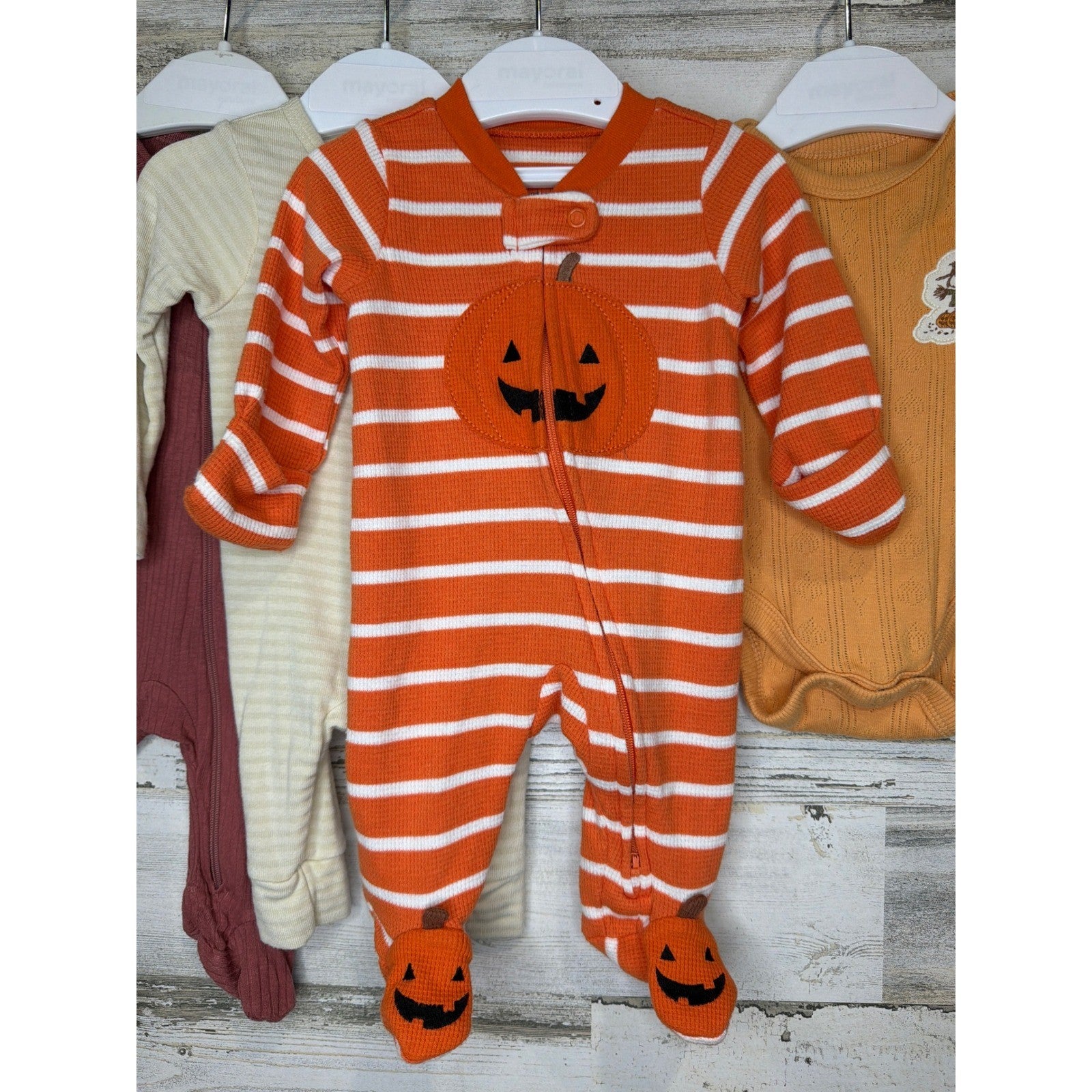 Carter's Snoopy Romper Bodysuit Bundle Boys Newborn Orange Maroon Pumpkin Fall1