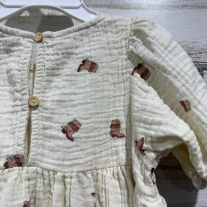 Rylee + Cru Cowboy Boot Dress Girls 2-3Y Cream Cotton Gauze Western Boho EUC5
