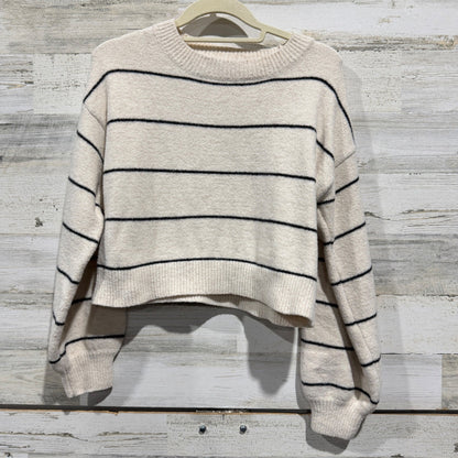 SHEIN Striped Crop Sweater Womens M Cream Black Acrylic Nautical Preppy EUC0