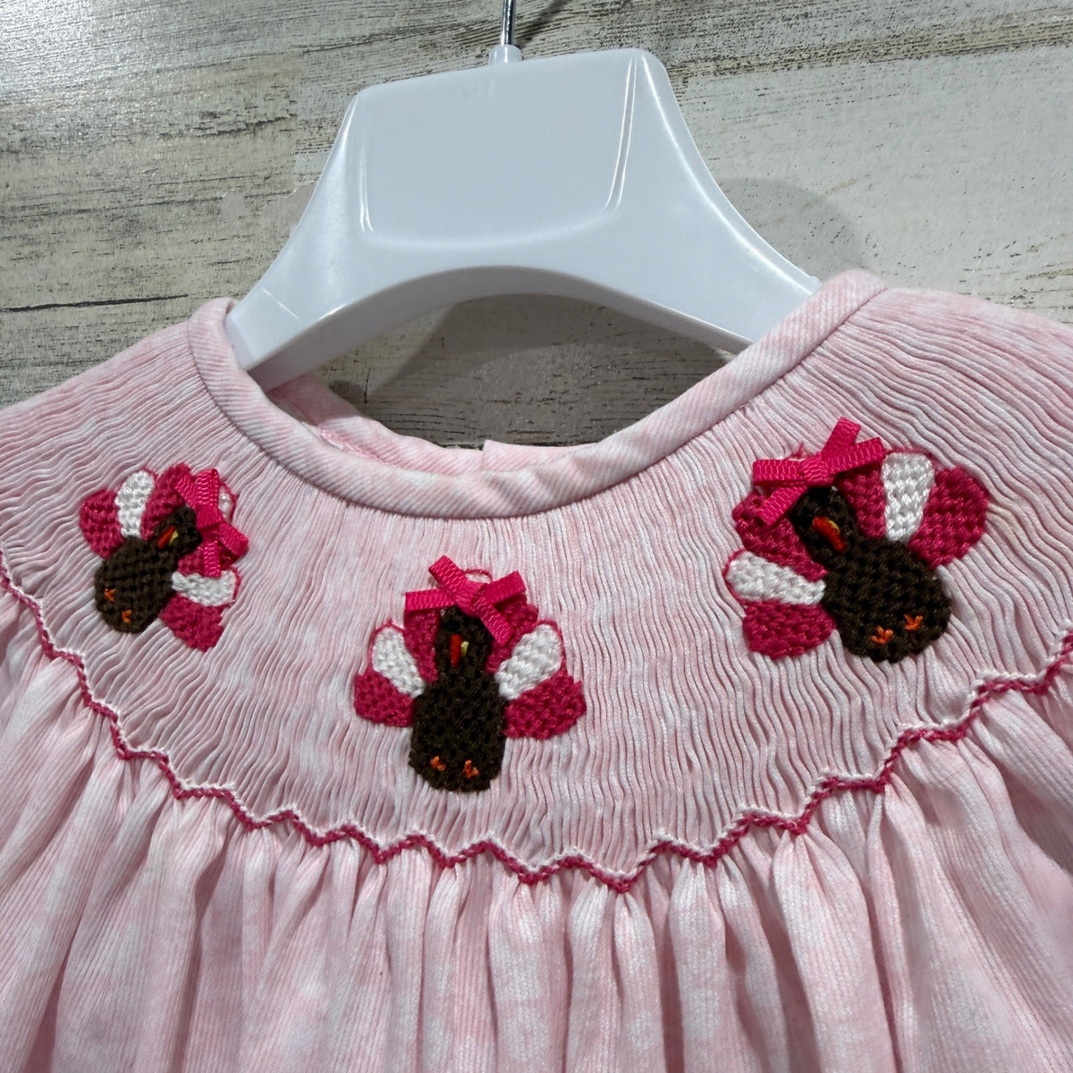 Poppy Kids Turkey Smocked Dress Girls 24M Pink Corduroy Thanksgiving Holiday EUC1