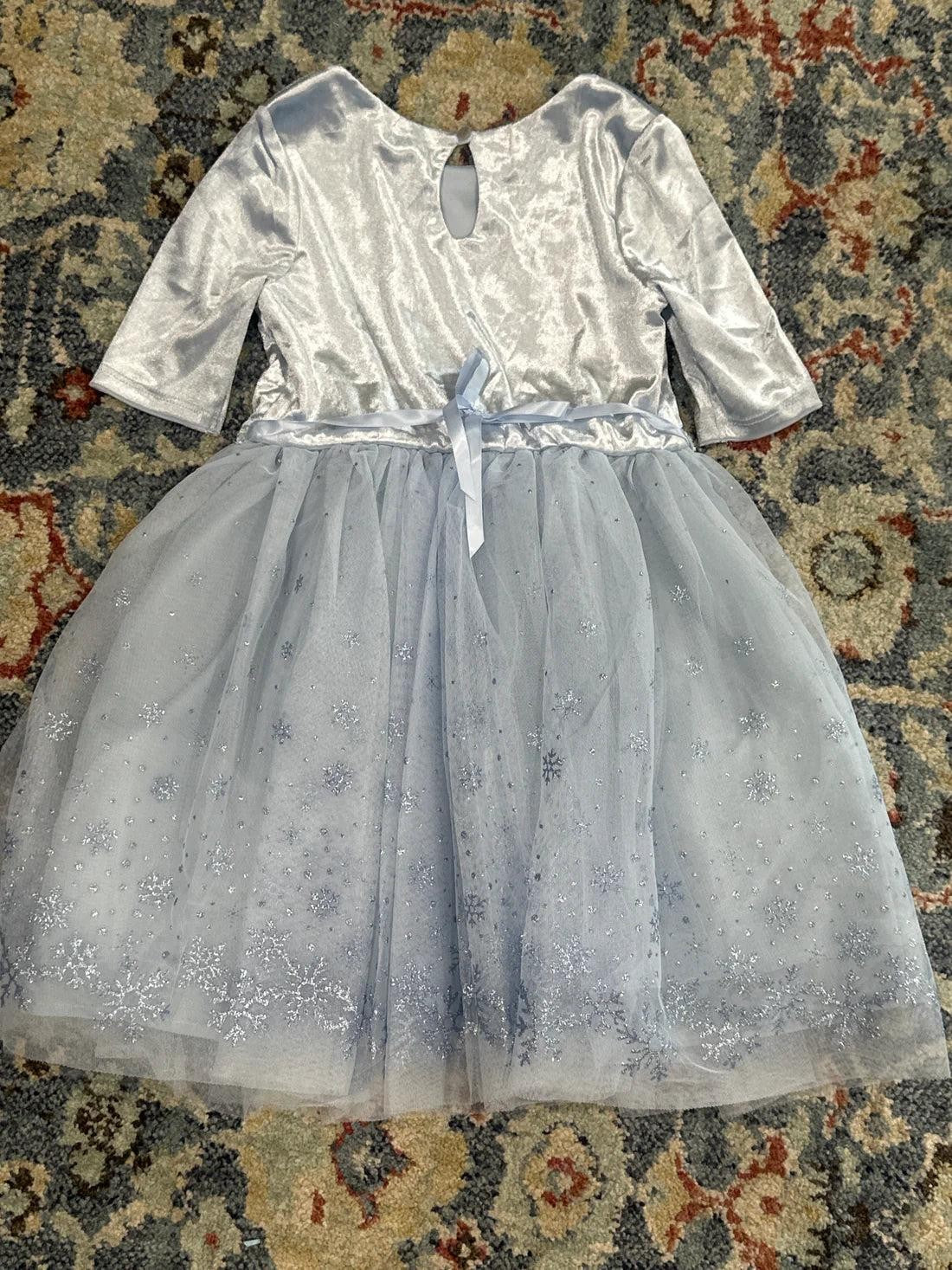 Zunie Tulle Dress Girls Size 6 Light Blue Snowflake Velvet Holiday EUC3