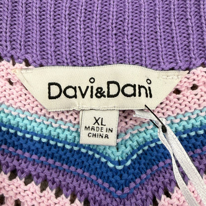 Davi & Dani Knit Tank Top Women XL Purple Chevron Lace Up Boho NWT2