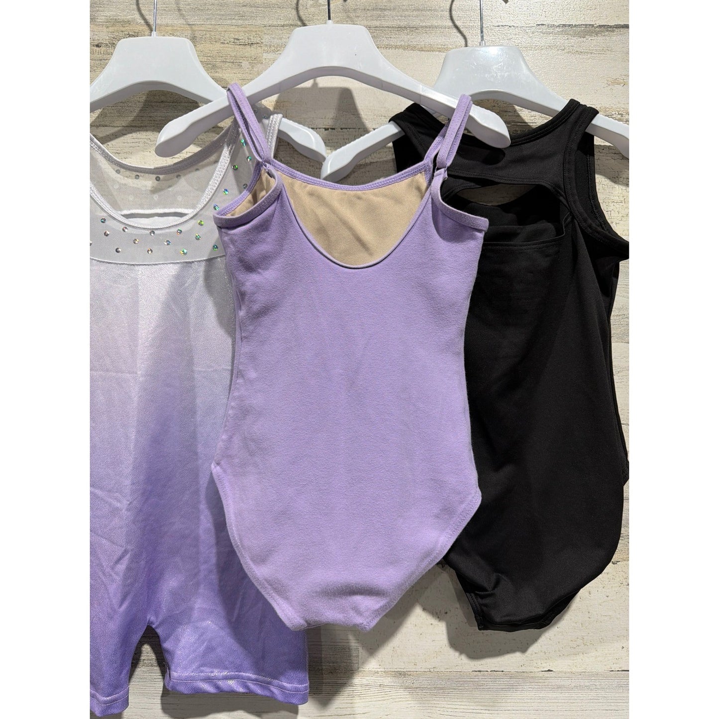 Weissman Justice Leotard Biketard Lot Girls 5/6 Purple Black Sparkle Dance EUC5