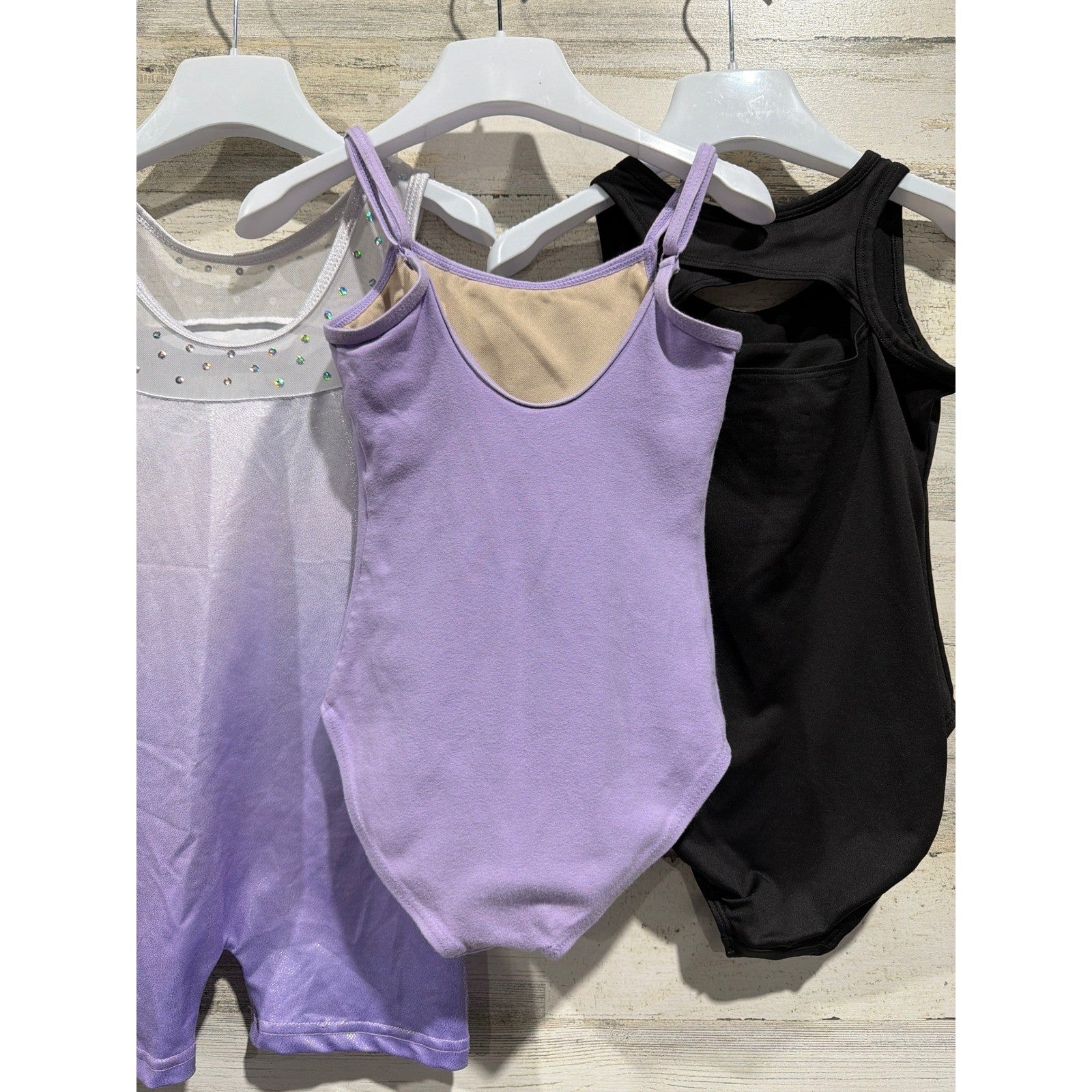 Weissman Justice Leotard Biketard Lot Girls 5/6 Purple Black Sparkle Dance EUC5