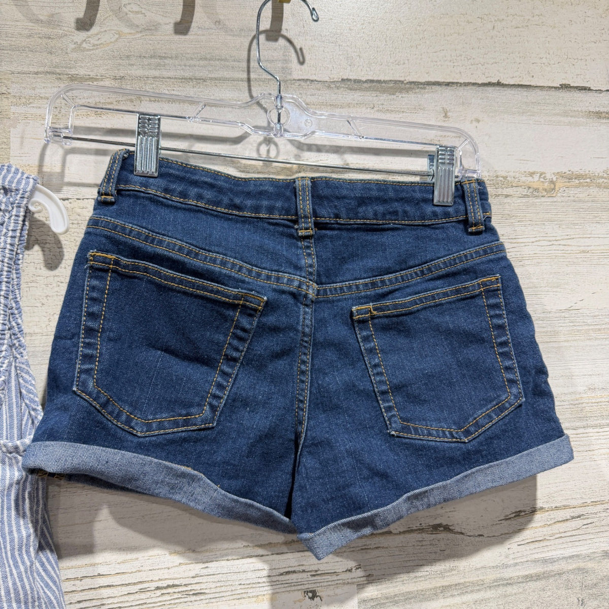 Abercrombie Kids Crazy 8 2pc Outfit Set Girls 10/12 Blue Striped Linen Denim EUC7