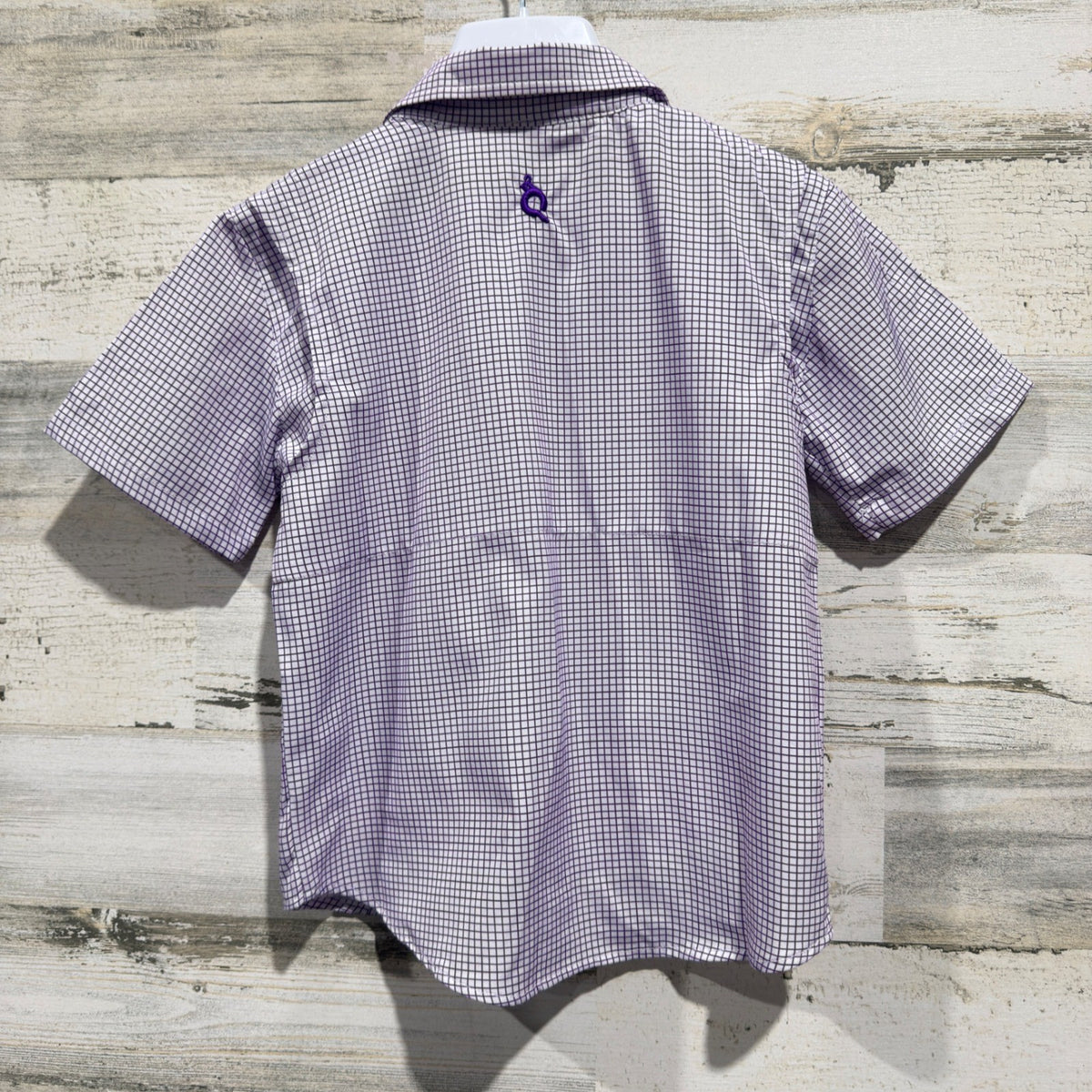 Blue Quail Guayabera Fishing Shirt Boys 4T Purple Plaid  Performance EUC5