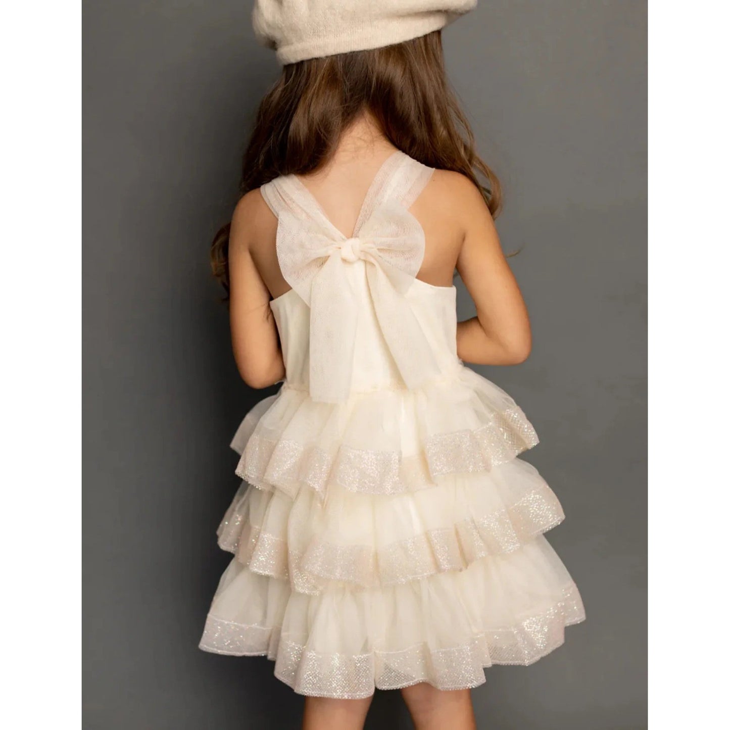 Joyfolie Tulle Dress Girls Size 4 Ivory Tiered Glitter Ruffle NWT6