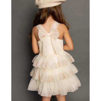 Joyfolie Tulle Dress Girls Size 4 Ivory Tiered Glitter Ruffle NWT6