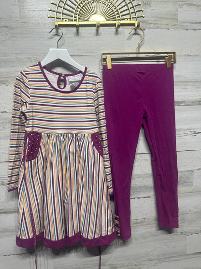 Serendipity Tunic Legging Set Girls 8 Purple Striped Polka Dot Boutique EUC0