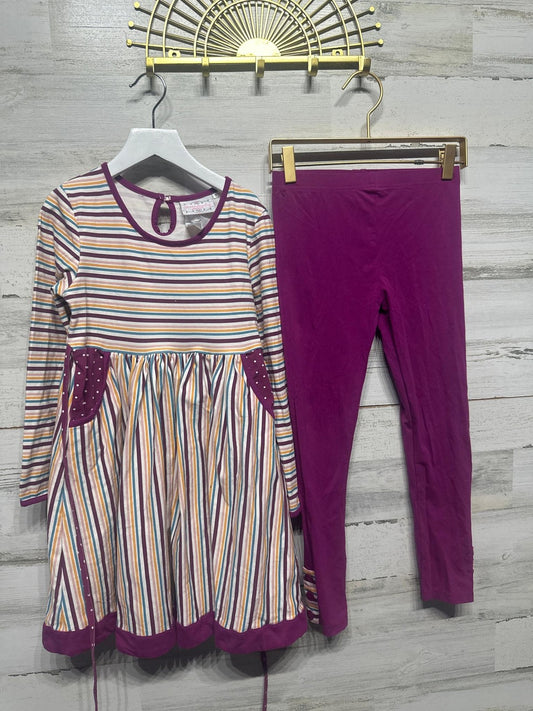 Serendipity Tunic Legging Set Girls 8 Purple Striped Polka Dot Boutique EUC0