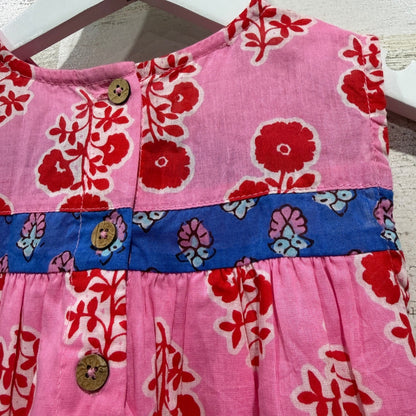 Mud Pie Floral Tiered Dress Girls 3T Pink 100% Cotton Boho EUC6