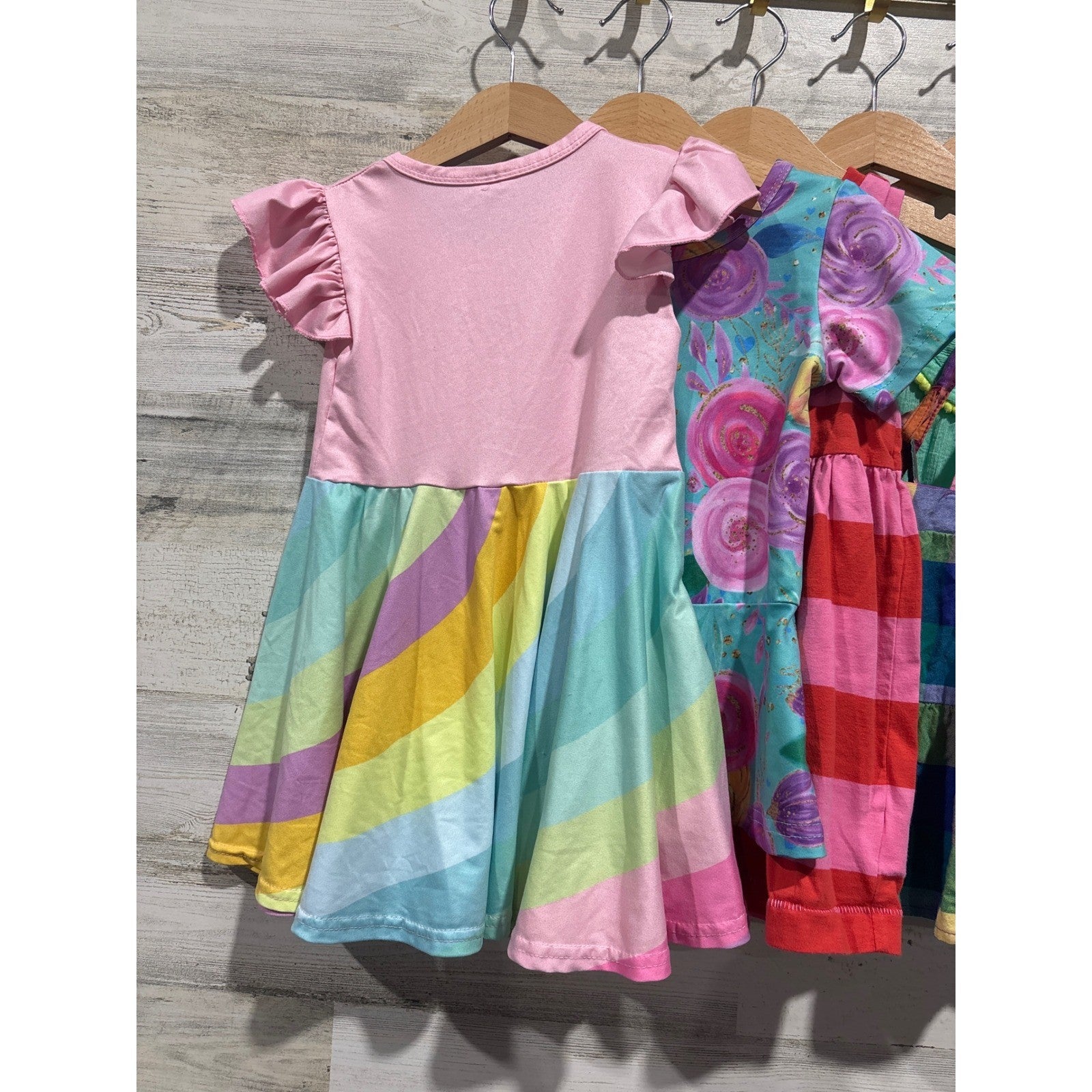 Boutique Dress Bundle Girls 2T Multicolor Rainbow Floral Plaid Pom Pom2