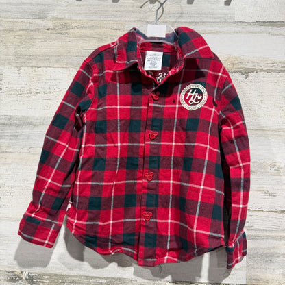 Disney Flannel Shirt Boys 4 Red Plaid Mickey Mouse Holiday Lodge *Flawed0