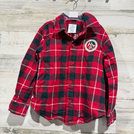 Disney Flannel Shirt Boys 4 Red Plaid Mickey Mouse Holiday Lodge *Flawed0