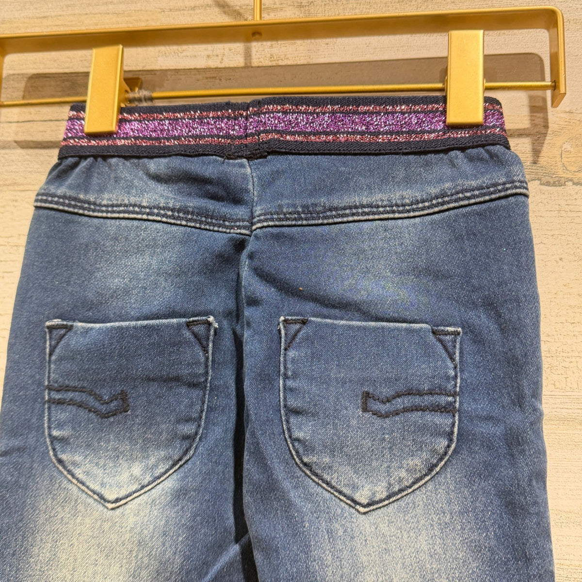 Minymo Skinny Jeans Girls 3Y Blue Purple Glitter Waist Scandi NWT3