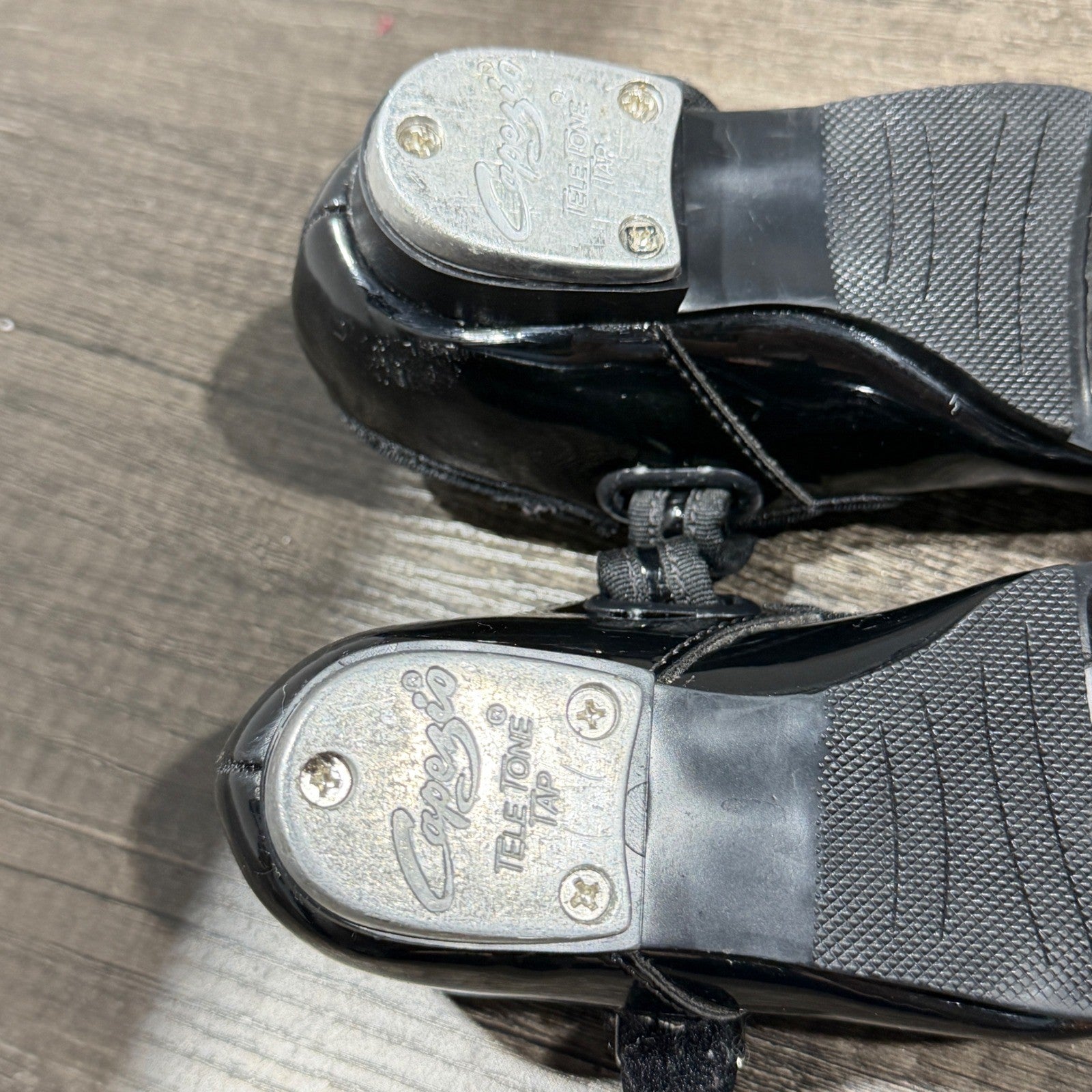 Capezio Tap Shoes Girls 7.5 Toddler Black Patent Mary Jane Tele Tone Dance GUC5