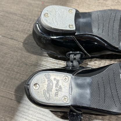 Capezio Tap Shoes Girls 7.5 Toddler Black Patent Mary Jane Tele Tone Dance GUC5