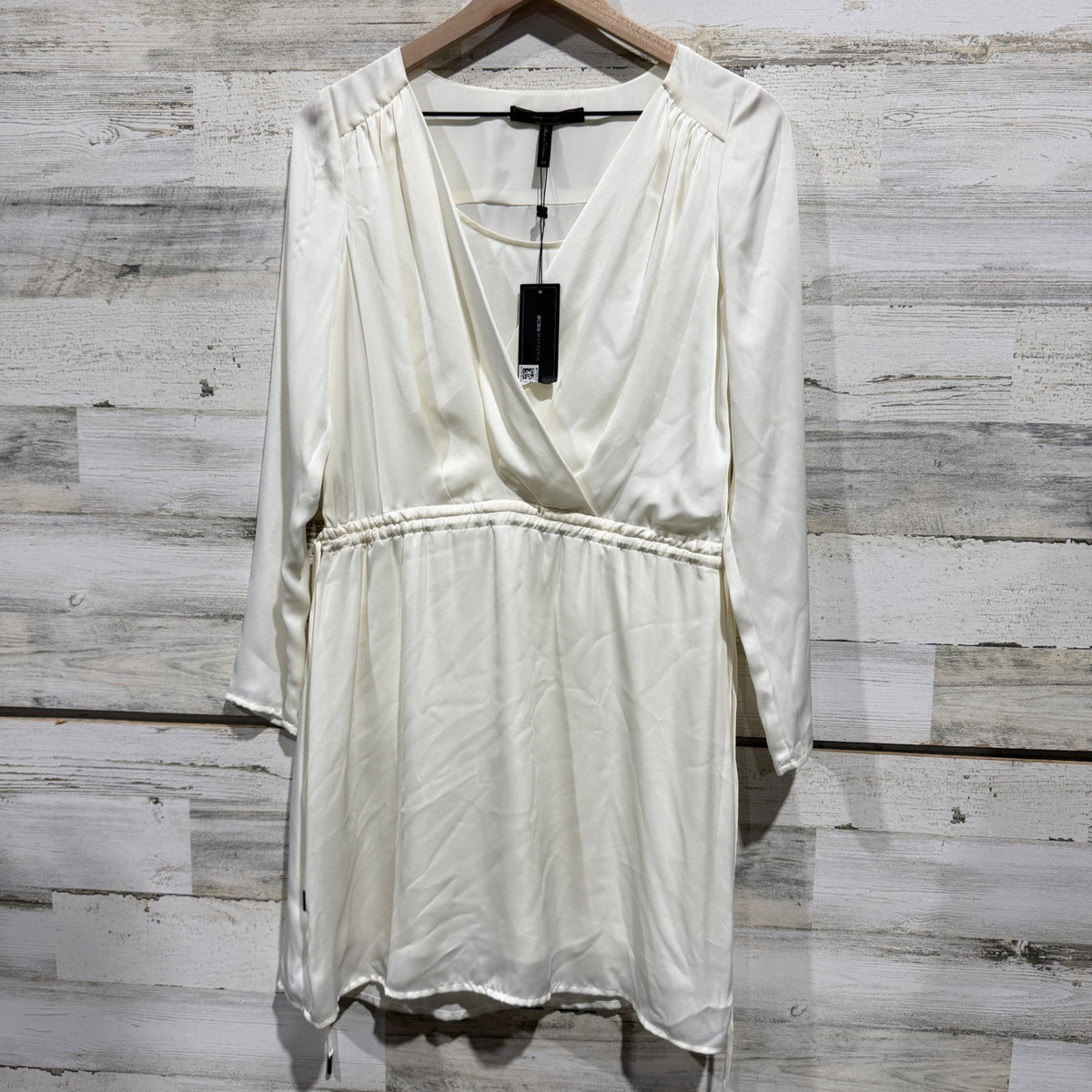 BCBGMAXAZRIA Gardenia Mini Dress Women XS White Satin Long Sleeve Flawed*0