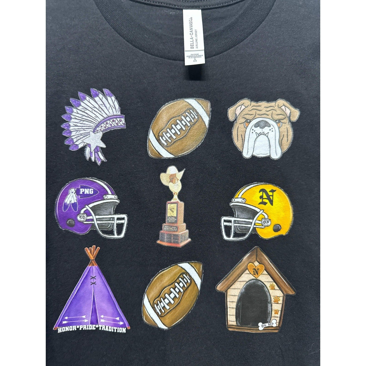 Bella Canvas Football Rivalry T-Shirt Boys S Black PNG Nederland Graphic EUC2