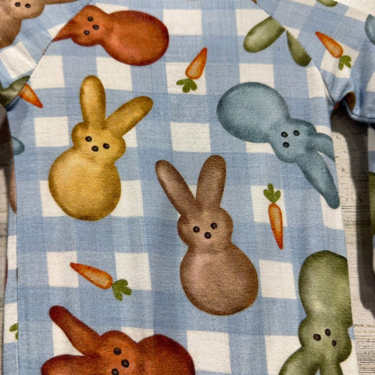 Bunny Gingham Romper Baby 0-3M Blue Bamboo Easter Spring EUC7