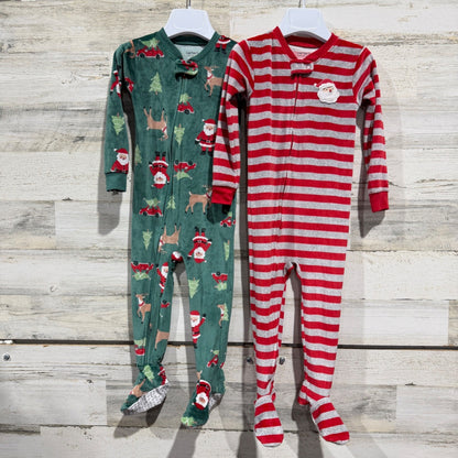 Carter's Just One You Footed Pajamas Kids 2T Green Red Fleece Christmas Holiday0