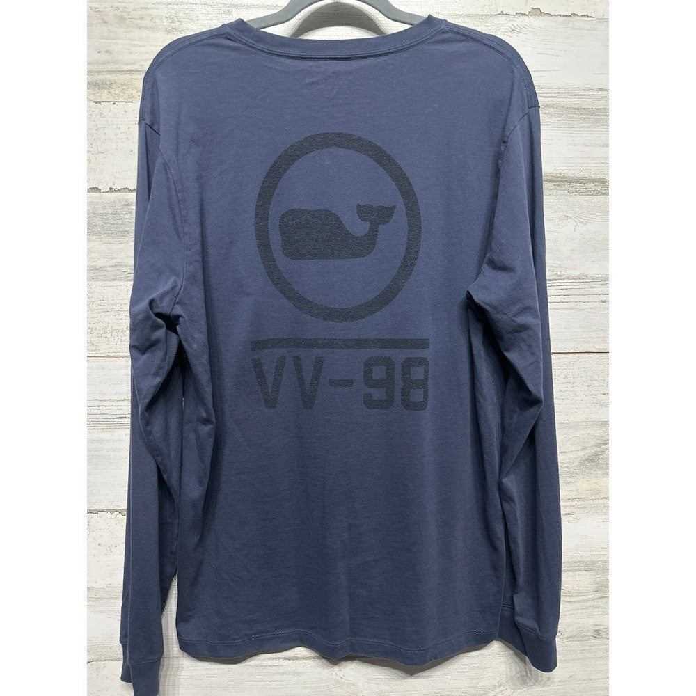 Vineyard Vines Long Sleeve Pocket Tee Mens M Navy Blue Whale Graphic EUC3