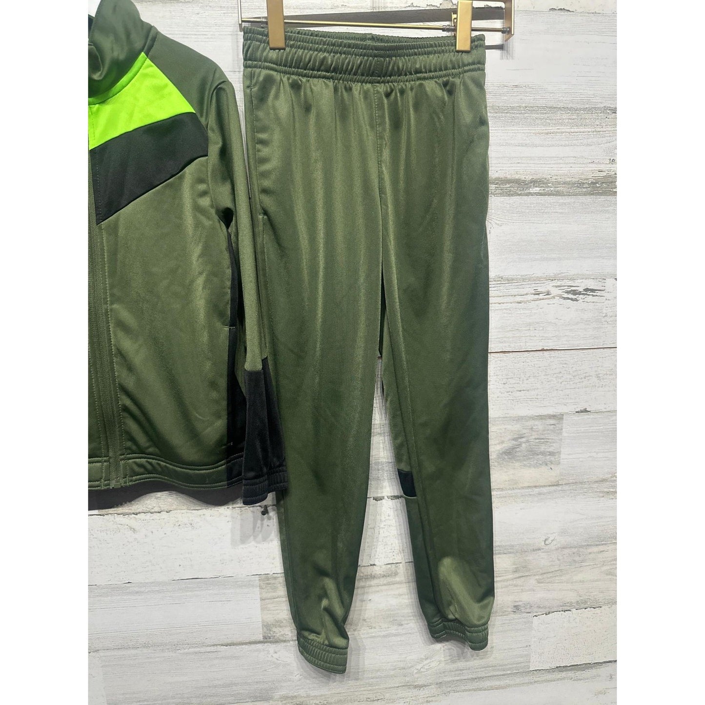 Athletic Works Tracksuit Boys Size 8 Olive Green Neon Colorblock EUC2