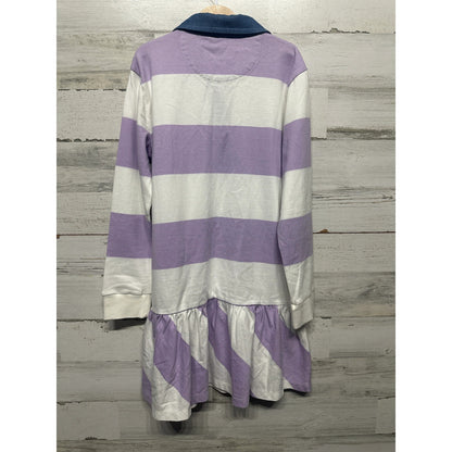 Vineyard Vines Rugby Dress Girls S 8-10 Purple Striped Long Sleeve Ruffle NWT2